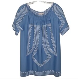 The Wallflower Cotton Ruched Neckline Embroidered Short Sleeve Dress Tunic Top